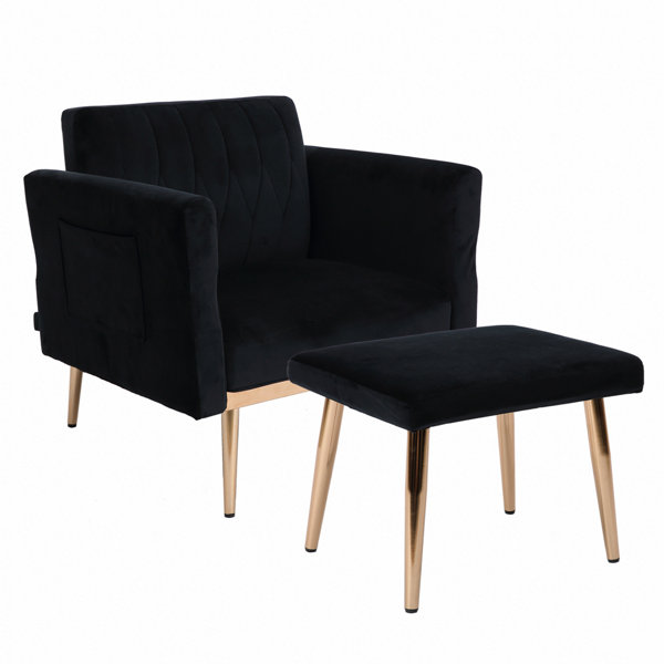 Mercer41 Queshaun Velvet Chair And A Half with Ottoman Wayfair